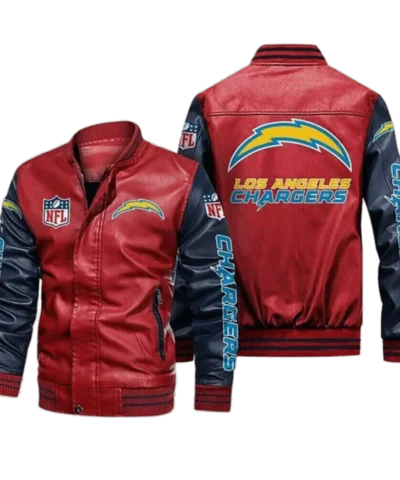 Los Angeles Chargers Red Navy Bomber Leather Jacket