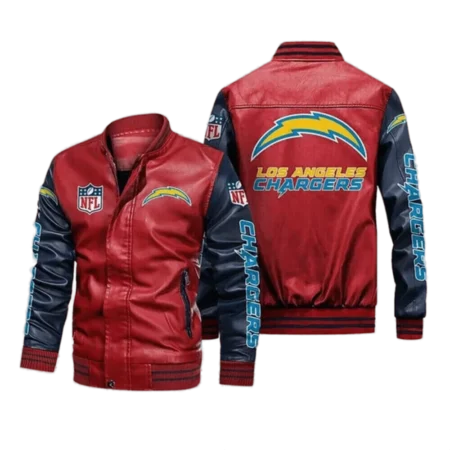 Los Angeles Chargers Red Navy Bomber Leather Jacket