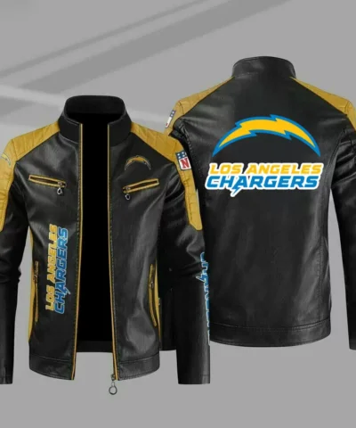 Los Angeles Chargers Yellow Color Block Leather Jacket