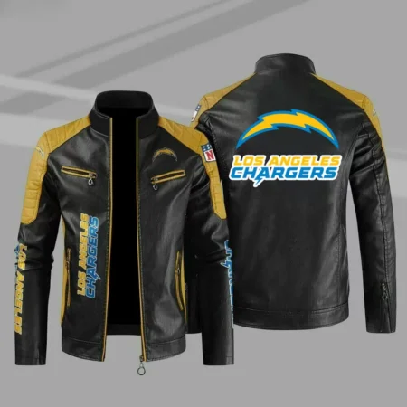 Los Angeles Chargers Yellow Color Block Leather Jacket