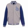 Los Angeles Dodgers Fleece Jacket with Faux Leather Gray Sleeves