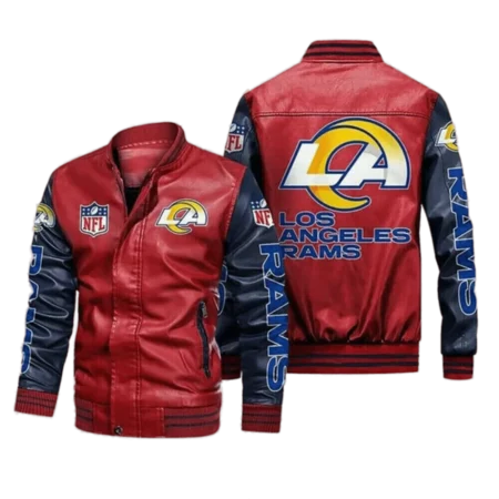 Los Angeles Rams Red Navy Bomber Leather Jacket