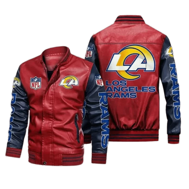 Los Angeles Rams Red Navy Bomber Leather Jacket