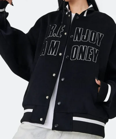 MEDM DA Money Letterman Wool Black Jacket