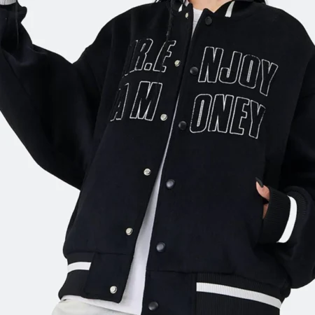 MEDM DA Money Letterman Wool Black Jacket