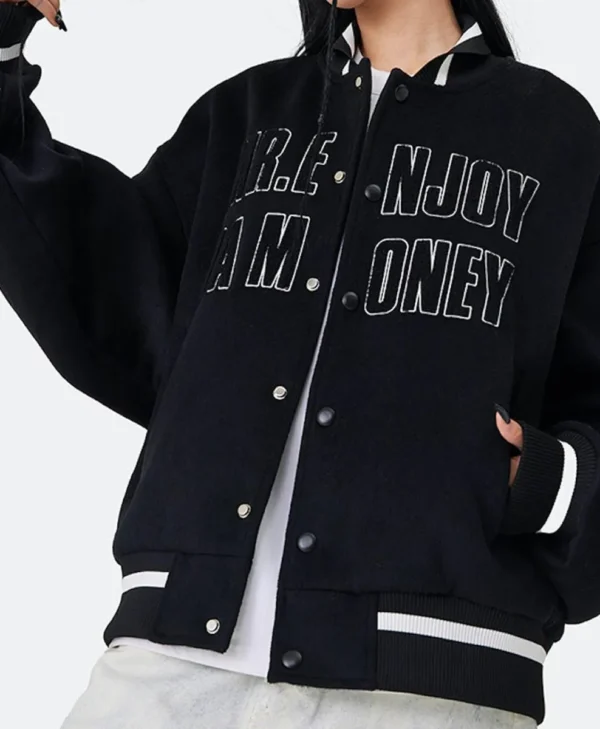 MEDM DA Money Letterman Wool Black Jacket