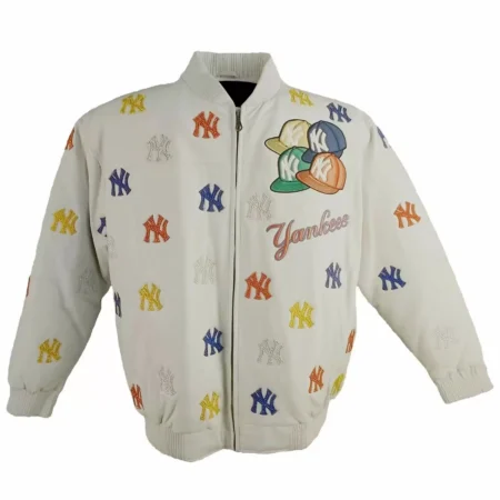 MLB New York Yankees White Leather Jacket
