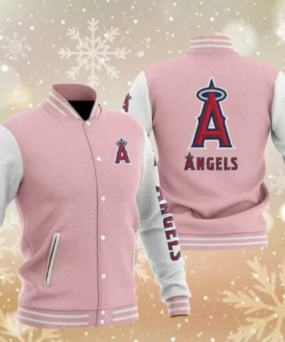 MLB Pink Los Angeles Angels Baseball Varsity Jacket