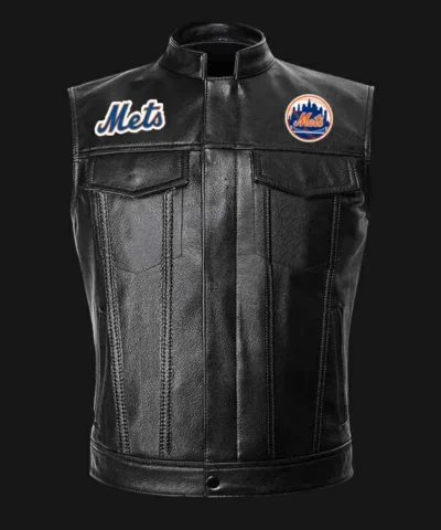 MLB Team Black New York Mets Leather Vest