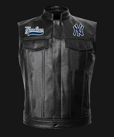 MLB Team New York Yankees Black Leather Vest