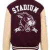 Maroon And Beige Varsity Wool and Leather Jacket Back