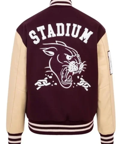Maroon And Beige Varsity Wool and Leather Jacket Back