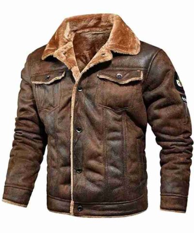 Men Aviator Bomber Leather Jacket