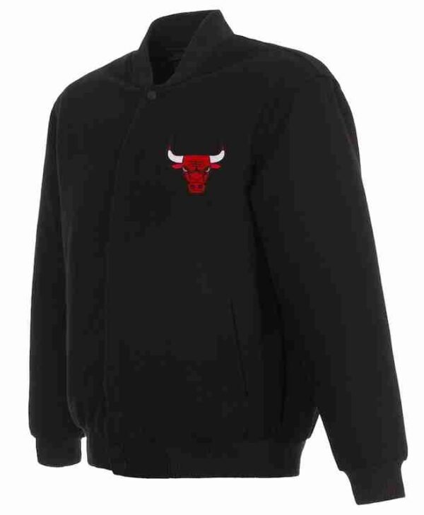 Mens Black Chicago Bulls Embroidered Wool Jacket
