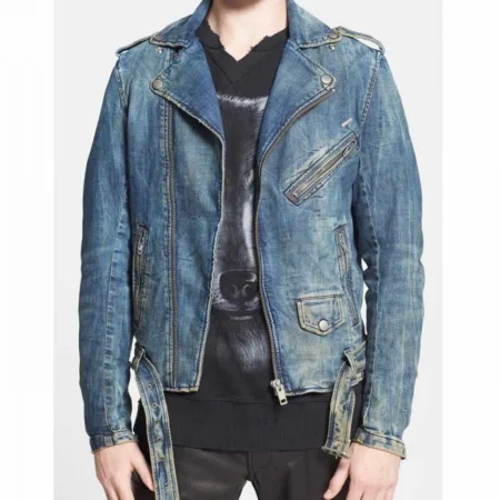 Mens Blue Jean Biker Jacket