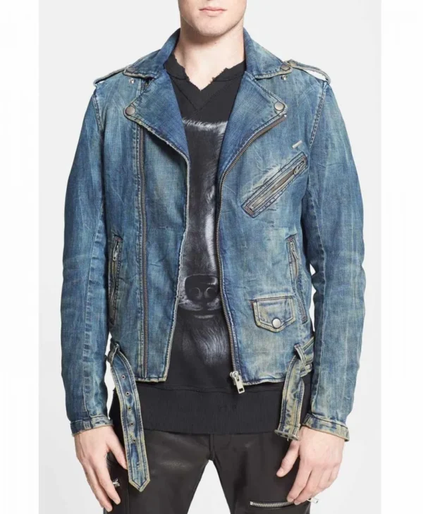 Mens Blue Jean Biker Jacket