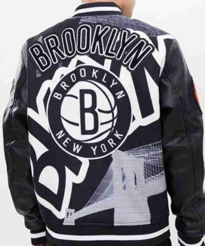 Mens Brooklyn Nets Remix Varsity Gray Jacket