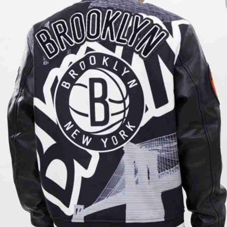 Mens Brooklyn Nets Remix Varsity Gray Jacket