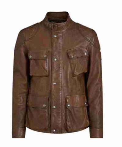 Mens Brown Leather Field Jacket