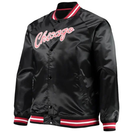 Men's Chicago Bulls Mitchell & Ness Black Big & Tall Hardwood Classics Raglan Satin Full-Snap Jacket