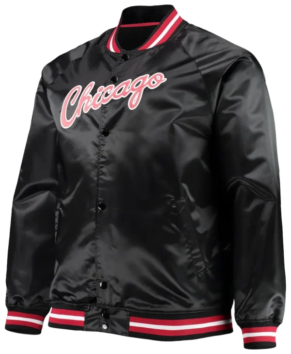 Men's Chicago Bulls Mitchell & Ness Black Big & Tall Hardwood Classics Raglan Satin Full-Snap Jacket