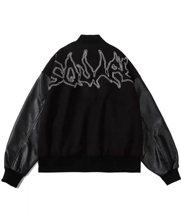 Mens Embroidered Hip Hop Black Wool Varsity Jackets