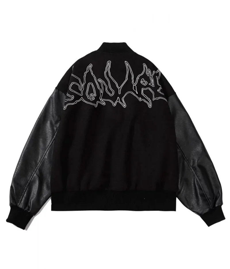 Mens Embroidered Hip Hop Black Wool Varsity Jackets