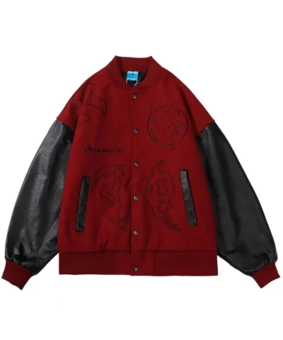 Mens Embroidered Hip Hop Wool Varsity Jacket