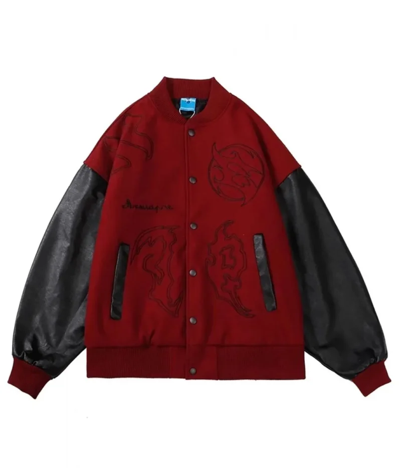 Mens Embroidered Hip Hop Wool Varsity Jacket