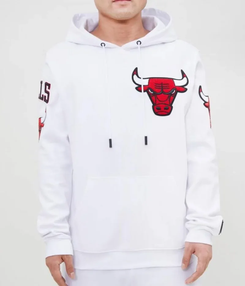 Mens White Chicago Bulls Fleece Hoodie