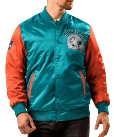 Miami Dolphins Throwback Aqua Orange Satin Jacket