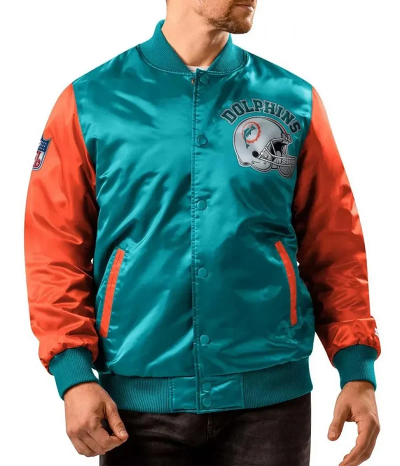 Miami Dolphins Throwback Aqua Orange Satin Jacket