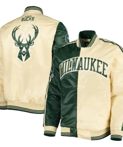 Milwaukee Bucks Fast Break Green Cream Satin Jacket