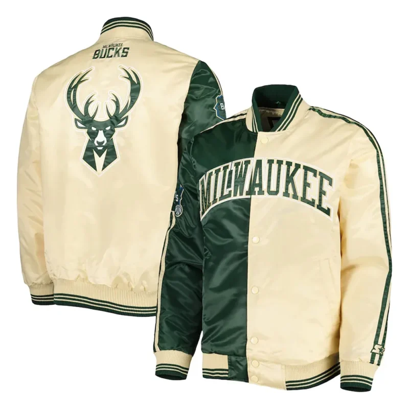 Milwaukee Bucks Fast Break Green Cream Satin Jacket