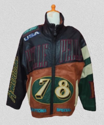 Multicolor Vintage Pelle Pelle USA Racing Leather Jacket front