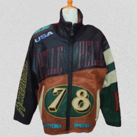 Multicolor Vintage Pelle Pelle USA Racing Leather Jacket front
