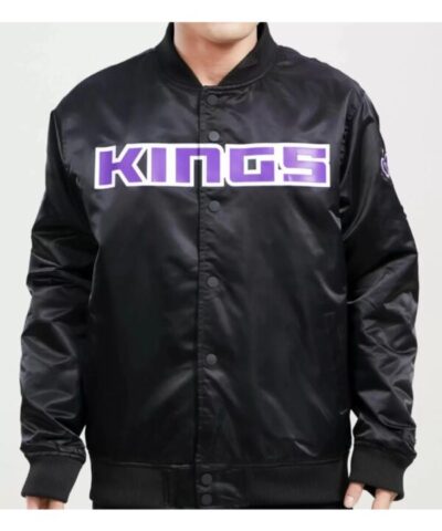 NBA Team Sacramento Kings Big Logo Black Satin Jacket