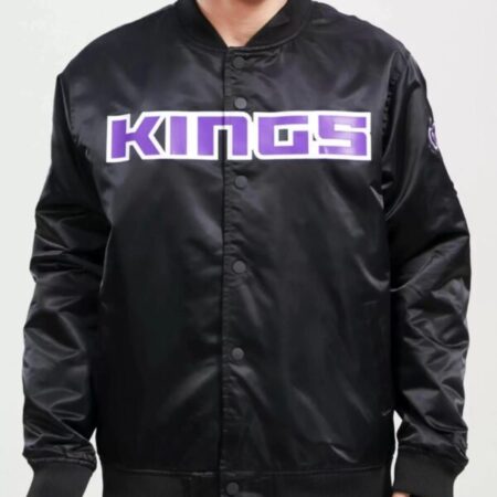 NBA Team Sacramento Kings Big Logo Black Satin Jacket