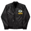 NFL Green Bay Packers Black Leather Varsity Jacket