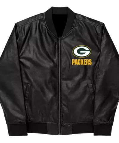 NFL Green Bay Packers Black Leather Varsity Jacket
