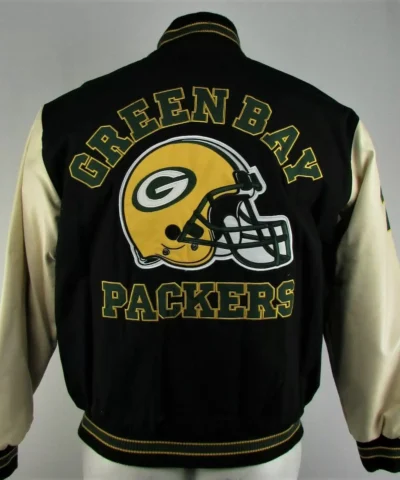 NFL Green Bay Packers Black Wool Leather Jacket