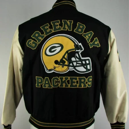 NFL Green Bay Packers Black Wool Leather Jacket