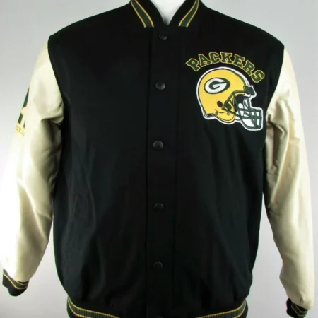 NFL Green Bay Packers Black Wool Leather Jackets