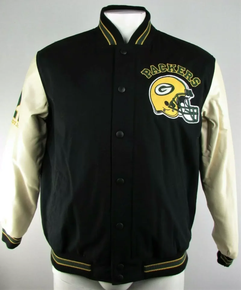 NFL Green Bay Packers Black Wool Leather Jackets
