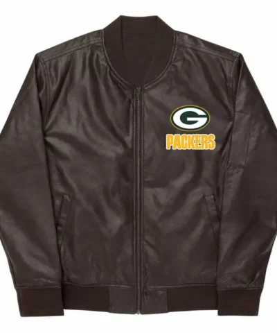 NFL Green Bay Packers Brown Leather Varsity Jacket