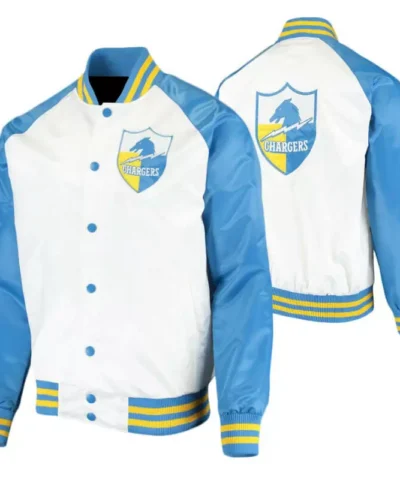 NFL Los Angeles Chargers White And Blue Satin Jacket