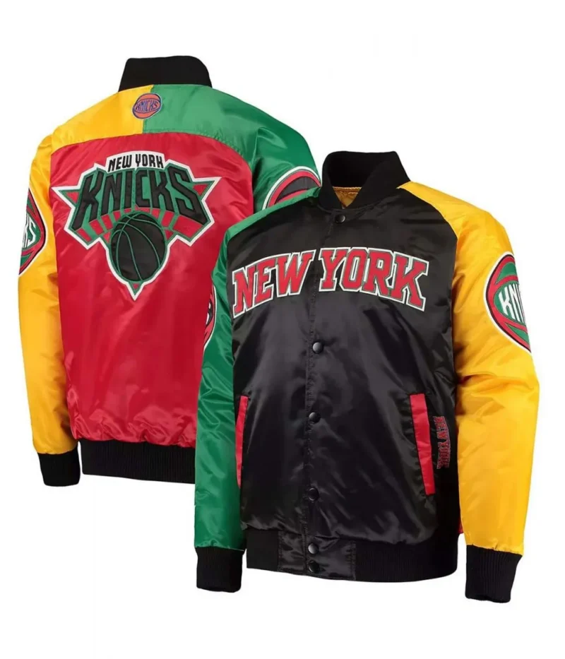 NY Knicks Ty Mopkins Satin Full Snap Black Red Jacket