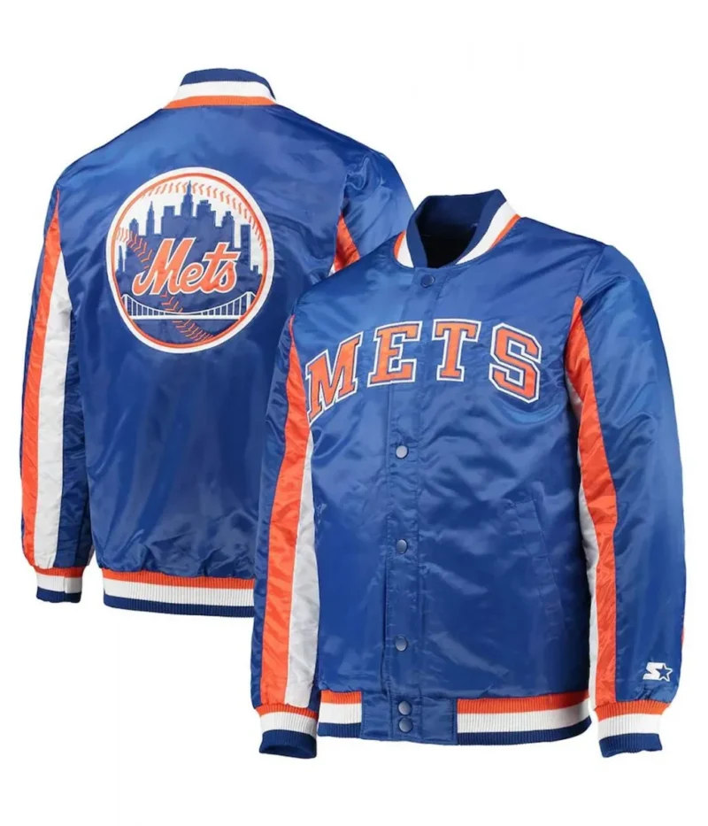 NY Mets The Ace Full Snap Royal Blue Satin Jacket