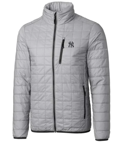 NY Yankees Full Zip Grey Puffer Jacket