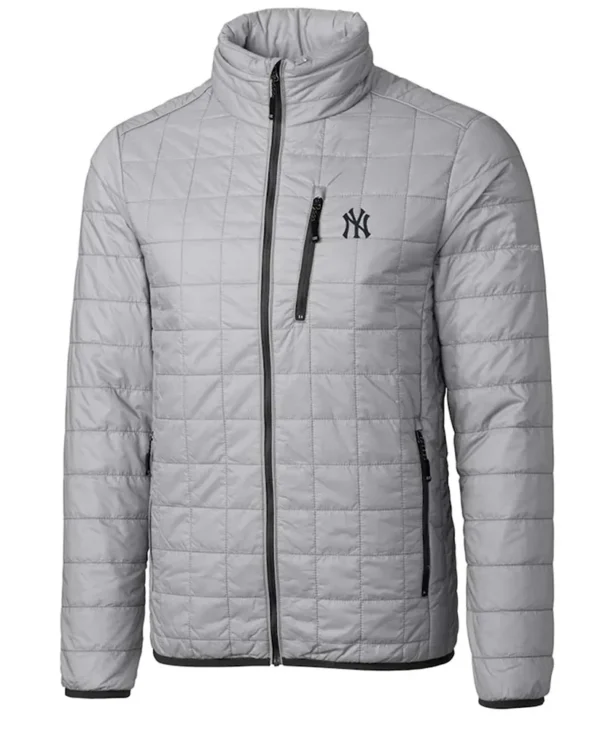 NY Yankees Full Zip Grey Puffer Jacket